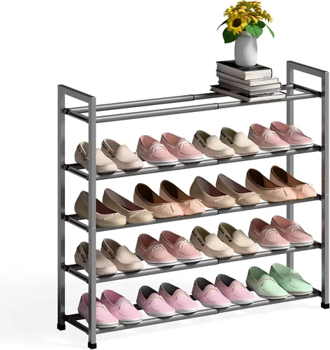 Miniatura 17 de Bumusty Zapatero expandible de 2 niveles para armario, zapatero ajustable de 18 a 33 pulgadas para espacios pequeños, organizador de zapatos pequeño