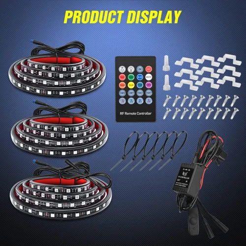 Miniatura 9 de Nilight Juego de 3 tiras de luz RGB de 60 pulgadas para cama de camión, 270 LED de neón de acento con control remoto RF, interruptor de encendido