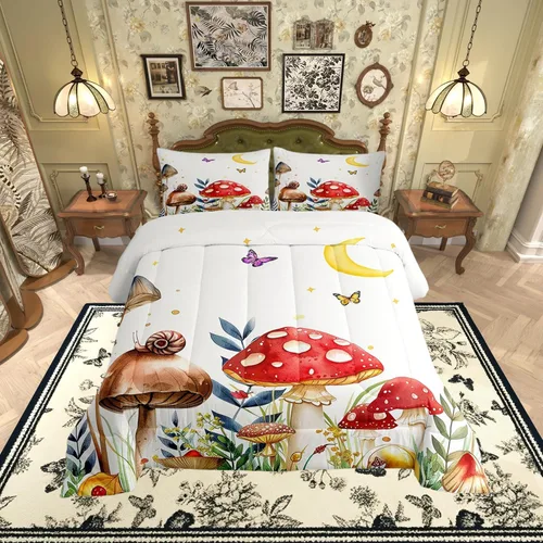 Miniatura 30 de Castle Fairy Juego de edredón tamaño twin con lobo, animales salvajes y plantas, exótico, bohemio, loto misterioso, colección de cama suave