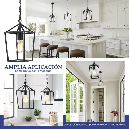 Miniatura 7 de Sheetea Paquete de 2 luces colgantes de granja para isla de cocina, lámparas colgantes negras para comedor, iluminación colgante de cocina moderna