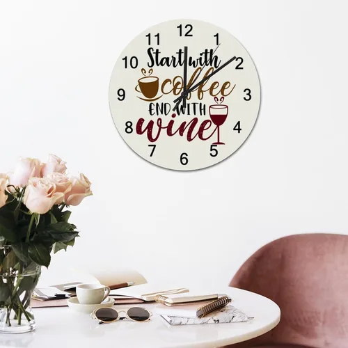 Miniatura 5 de Relojes de pared silenciosos de PVC sin tictac, comienza con extremo de café con relojes de pared redondos de vino, funciona