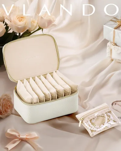 Miniatura 2 de Vlando Joyero con 8 bolsas de joyería de terciopelo, caja de almacenamiento de joyas de viaje para mujeres y niñas, organizador de joyas de pétalos