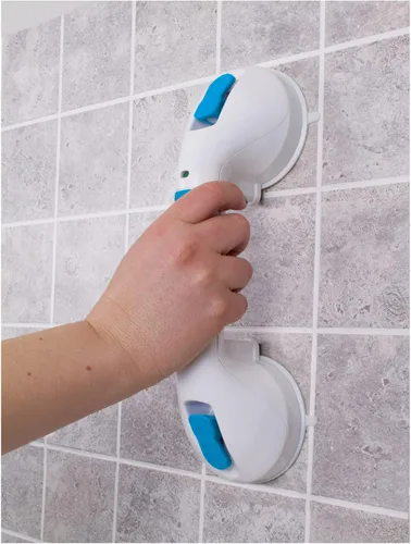 Miniatura 2 de Carex Barra de agarre de ducha con ventosa, mango de ducha de 12 pulgadas, barras de agarre de doble bloqueo para bañeras y duchas, personas
