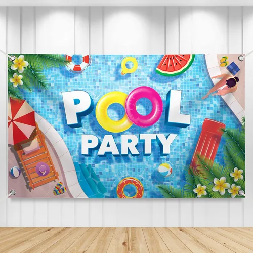 KatchOn, Fondo extragrande para fiesta en la piscina, 72 x 44 pulgadas, pancarta de fiesta en la piscina para decoraciones de fiesta de piscina,