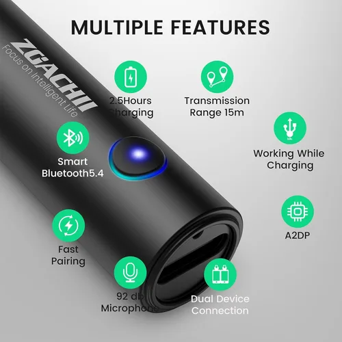 Miniatura 5 de Adaptador auxiliar Bluetooth para automóvil, receptor inalámbrico Bluetooth 5.4 con conector de 0.138 in, tiempo de reproducción de 6 horas, estéreo