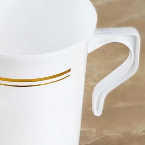 Miniatura 6 de Efavormart - Paquete de 8 tazas de café de plástico blanco de 8 onzas con borde dorado, tazas desechables de cacao caliente de la colección Tres