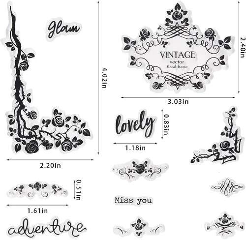 Miniatura 2 de Sellos transparentes vintage – Fondo de rosas de primavera, patrón de flores pequeñas, sellos de goma transparente para manualidades, álbumes
