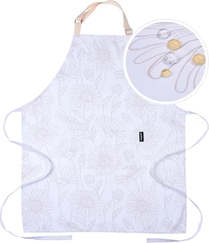 Miniatura 12 de Delantales de cocina ajustables de alta calidad para mujer con bolsillos, delantal de cocina impermeable de polialgodón Bonito diseño floral