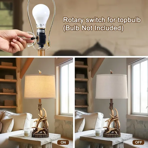 Miniatura 5 de Lámpara de mesa rústica de 27.25 pulgadas de alto, lámparas de cornamenta de ciervo para sala de estar, mesa auxiliar con puerto USB, lámparas