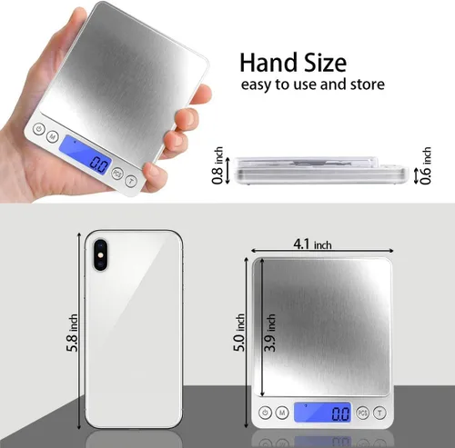 Miniatura 3 de Báscula digital de cocina de Fuzion 105.82 oz/0.1 g, báscula de bolsillo para alimentos, 6 unidades de conversión, báscula de gramos con 2 bandejas