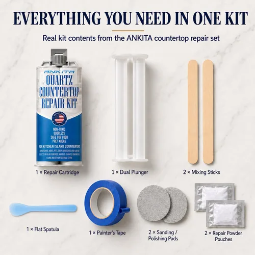 Miniatura 7 de Kit de reparación de encimera de cuarzo (blanco), kit de reparación de cuarzo de secado rápido para astillas de borde, grietas, arañazos, muescas