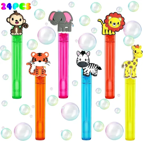 uoyoi Recuerdos de Fiesta Safari de la Selva, 24 Piezas Varitas de Burbujas de Animales Salvajes para Niños, Varita de Burbujas de Zoológico para