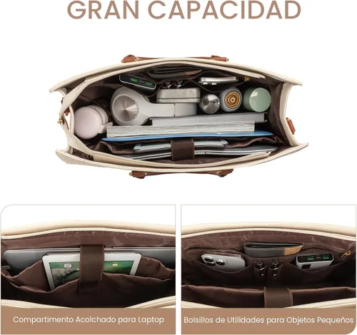 Miniatura 4 de LOVEVOOK Bolsa para laptop para mujer, bolsas de trabajo de 15.6 pulgadas para mujer, bolsa de cuero vintage para laptop, bolsas impermeables
