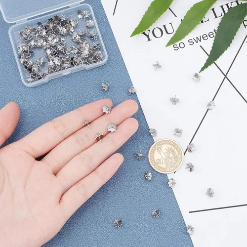 Miniatura 2 de UNICRAFTALE 100 piezas de acero inoxidable tornillo ojo pin peg fianzas taza perla clavija fianzas pin colgantes, tornillos de ojo conectores, acero