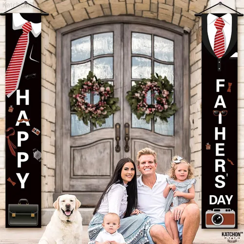 Miniatura 8 de Banner negro para puerta del día del padre, 72 x 12 pulgadas, paquete de 2 Corbata feliz día del padre para decoraciones feliz del día del padre