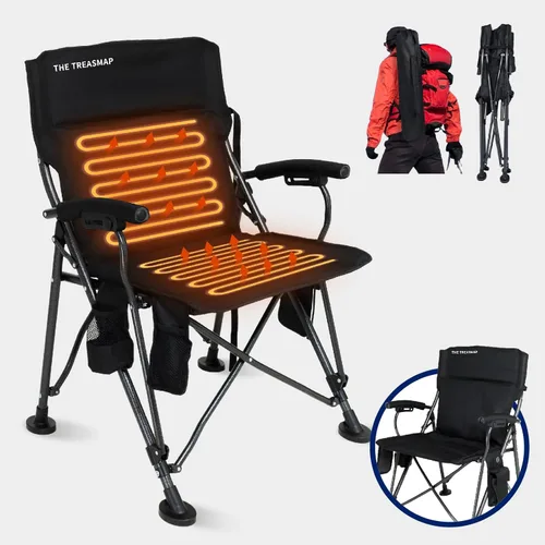 Sillas de Camping con Calefacción Plegables para Adultos: Silla Plegable de Gran Tamaño para Exteriores con Portavasos - Silla Portátil con