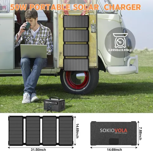 Miniatura 4 de SOKIOVOLA [Actualizado] Paneles solares plegables 50W Cargador de panel solar portátil 3 puertos de salida (USB-A USB-C DC) Panel solar plegable