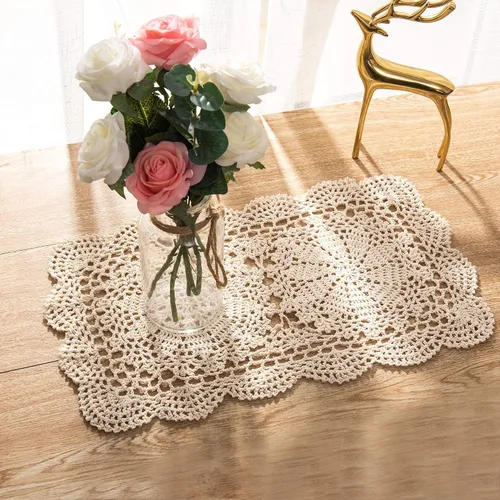 Miniatura 4 de Eiyye Doilies rectangulares hechos a mano, 2 piezas hechas a mano de algodón de ganchillo, manteles individuales de mesa de ganchillo de 10.6 x 16.9