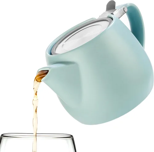 Miniatura 5 de Tealyra - Tetera pequeña de porcelana Pluto gris - 540ml (1-2 tazas) - Acabado único - Tapa de acero inoxidable e infusor extra fino para preparar