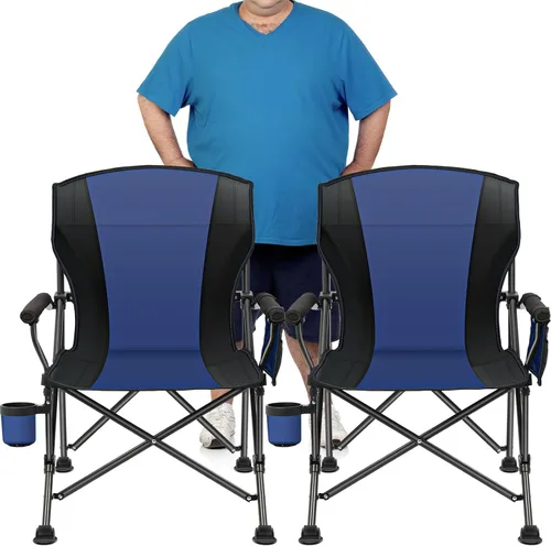 Miniatura 8 de Paquete de 2 sillas de camping plegables de gran tamaño para adultos, soporta 450 libras, silla de camping resistente con bolsillos laterales, silla