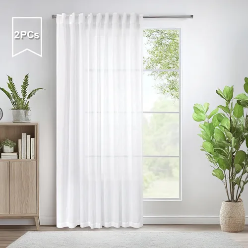 Miniatura 295 de Cortinas de lino gris claro, 2 paneles, presillas traseras, bolsillo para cortinero, semitraslúcidas, ahorran energía, estilo rústico, arpillera
