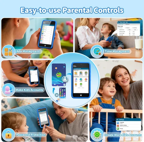 Miniatura 7 de MOMILLA Teléfono inteligente de juguetes para niños, pantalla táctil de 3.97 pulgadas, 16 GB, cámaras duales con más de 45 calcomanías, más de 210