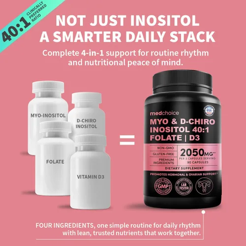 Miniatura 2 de Myo-inositol 40:1 para mujeres – Suplemento de inositol con mio y D-Chiro inositol, folato y vitamina D3 – Cápsulas veganas para rutina diaria