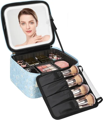 Miniatura 13 de Relavel Estuche de maquillaje con espejo LED, 01-Negro, Bolsa de maquillaje de viaje con espejo LED para niñas