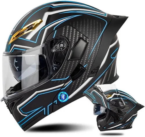 Miniatura 11 de Casco de motocicleta Bluetooth modular, casco moto plegable con visera interior, visera solar, doble lente de seguridad, casco aprobado por DOT