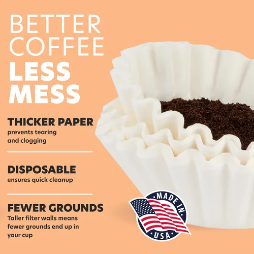 Miniatura 5 de Filtros de café de 8 a 12 tazas, 300 unidades, estilo cesta, papel blanco, filtro de café sin cloro, fabricado en los Estados Unidos