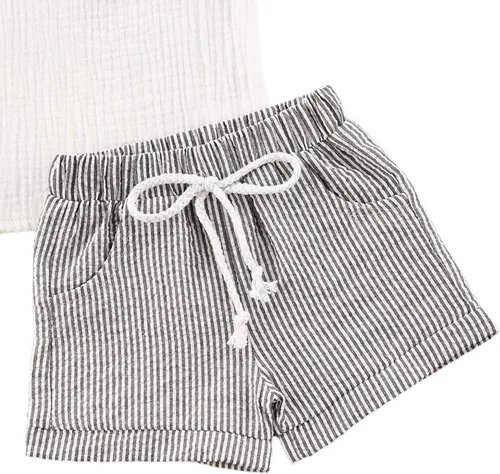 Miniatura 39 de fhutpw Conjunto de 2 piezas de ropa de verano para bebés, camiseta de manga corta, cintura elástica, pantalones cortos para niños pequeños