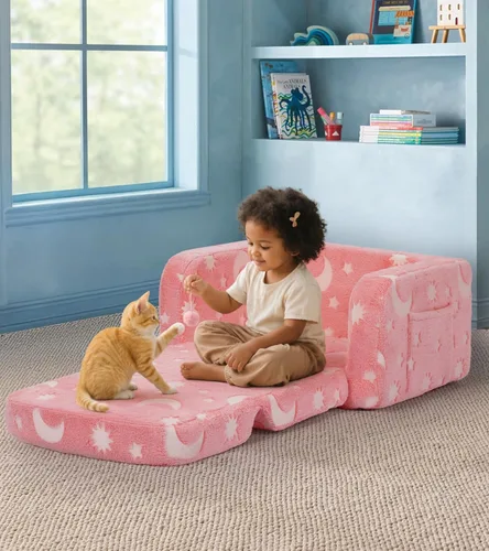 Miniatura 2 de Sofá para niños, sofá suave 2 en 1 plegable con manta y almohada de nube, que brilla en la oscuridad, sofá convertible, regalos para niños y niñas