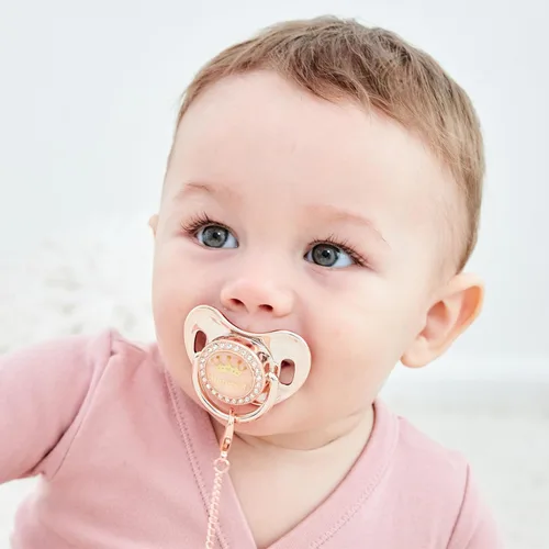 Miniatura 2 de Juego de Chupete y Clip Personalizado con Nombre en Oro Rosa con Brillos, Regalo Ideal para Baby Shower, Sesión de Fotos de Recién Nacido y Recuerdo