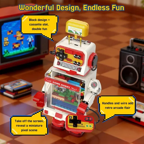 Miniatura 5 de Fantastic Idea Game Robot Juego de bloques de construcción, juguetes de construcción de consola de juegos retro, colección y exhibición