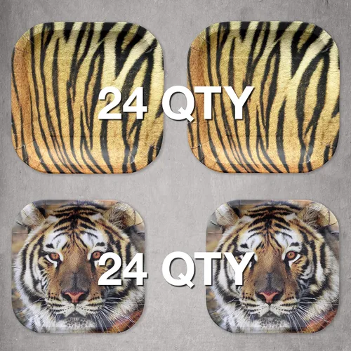 Miniatura 2 de Havercamp Paquete de fiesta temática de tigre para 24 invitados. Suministros de tigre fotorealistas para un buen cumpleaños, fútbol o cualquier