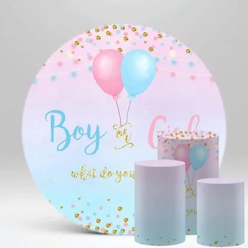 Miniatura 5 de Telón de fondo redondo para revelación de género para niño o niña, lunares azules y rosados, globo de fotografía, revelación de género, suministros