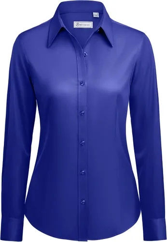 Miniatura 20 de siliteelon Camisas con botones para mujer: camisa de vestir de manga larga sin arrugas, ajuste clásico, con cuello, color sólido, formal