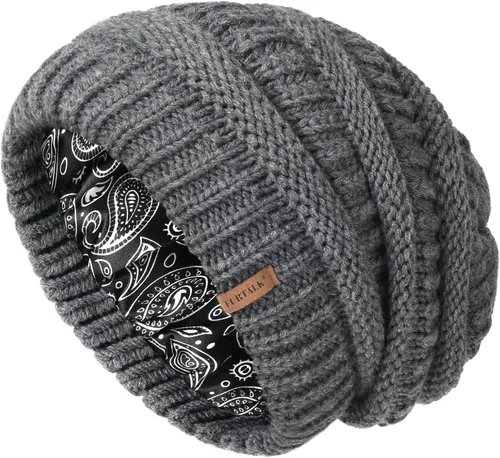 Miniatura 16 de FURTALK Gorro de invierno para mujer, con forro de satén, tejido trenzado, grueso, holgado, gorro cálido
