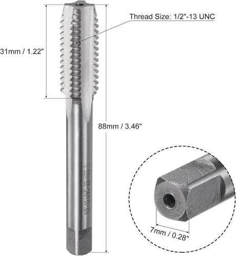 Miniatura 2 de uxcell Macho de roscar para fresado de roscas 1/2"-13 UNC, máquina de mano izquierda HSS (acero de alta velocidad) 6542 sin recubrimiento 4 flautas