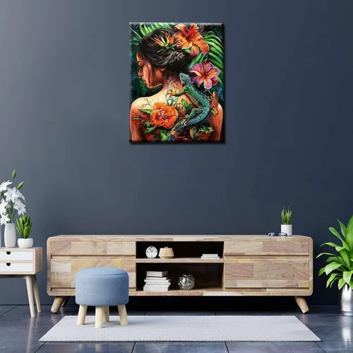 Miniatura 2 de Tucocoo Pintura de Lagarto y Mujeres por Números para Adultos Principiantes, Chica con Tatuaje Pintar por Números en Lienzo Fácil de Pintar