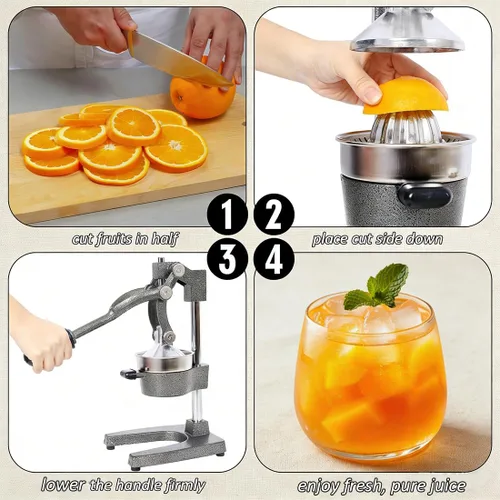 Miniatura 5 de Exprimidor manual de hierro fundido, máquina de prensa manual de exprimidor de cítricos, exprimidor de naranja limón de acero inoxidable resistente