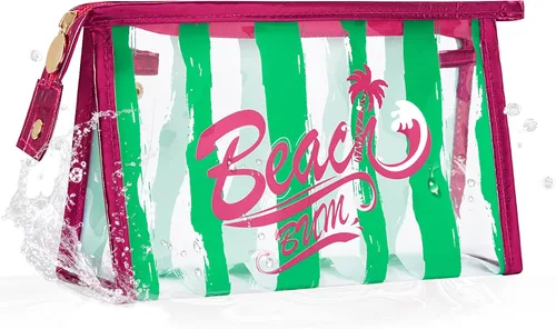 Miniatura 7 de COSHAYSOO Bolsa de Maquillaje Transparente con Protección Solar, Bolsa de Protector Solar con Parches de Letras, Accesorios Esenciales de Playa