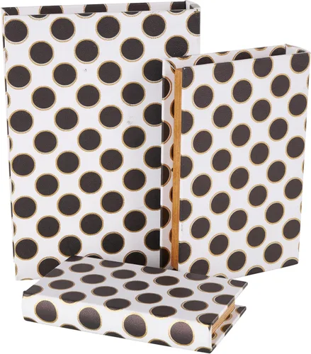 Miniatura 3 de Deco 79 Caja decorativa de piel sintética con forma de libro con patrones circulares negros y dorados, juego de 3 cajas decorativas de recuerdo