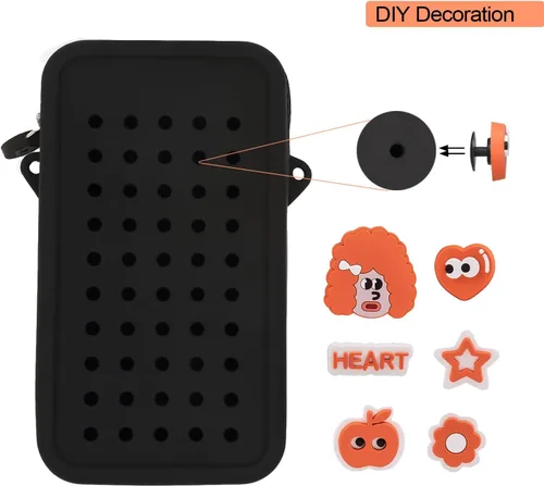 Miniatura 2 de Bonita bolsa cruzada pequeña con dijes, bolso de silicona para teléfono celular para niñas, bolsa de teléfono para mujer con correa ajustable