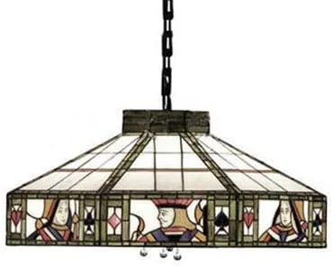 Miniatura 2 de Iluminación colgante LED lámpara de araña antigua Tiffany Art de 18 pulgadas de ancho, pantalla geométrica de vitrales con patrón de póquer, 2