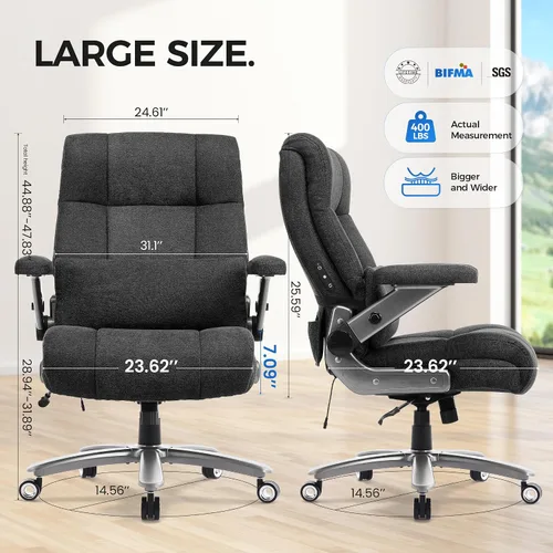Miniatura 3 de Silla de oficina grande y alta de 600 libras, asiento extra ancho, masaje 3D y calor, silla de oficina con resistencia para personas, brazos