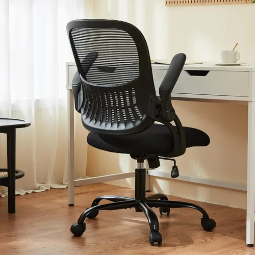 Miniatura 8 de Silla ejecutiva Sweetcrispy para oficina y hogar, ergonómica de malla con respaldo medio ajustable, giratoria con soporte lumbar cómodo, brazos Negro