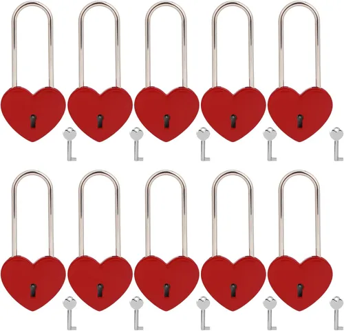 Miniatura 21 de Love Lock - Candado de corazón, 1.969 in, 3.5 pulgadas, pintura de goma, color rojo, con llave para valla, puente, amantes, boda, aniversario