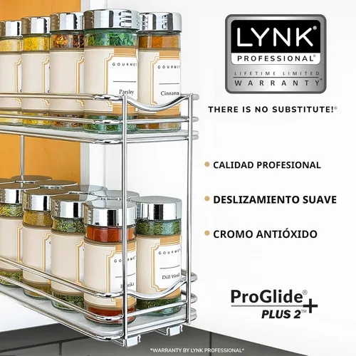 Miniatura 2 de LYNK PROFESSIONAL® Organizador de especias extraíble para armarios de cocina interiores - 4-3/8 pulgadas de ancho - cajón deslizante - Estante