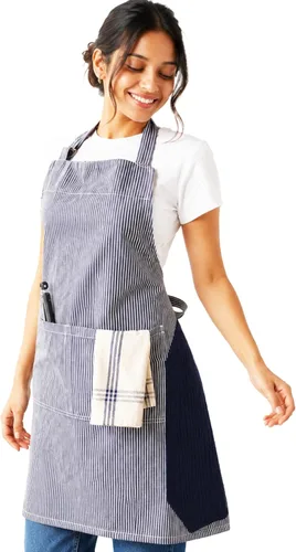 Miniatura 23 de Delantal de cocina 100% algodón con 2 bolsillos, delantal de chef ajustable para cocinar, hornear barbacoa, delantal unisex
